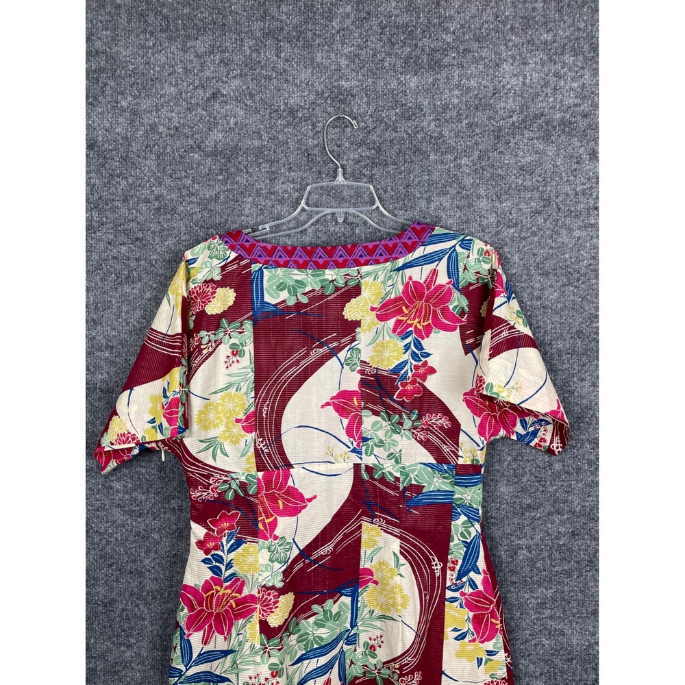 Maeve Dress‎ Women 12 Red Floral Silk Blend Great V-Neck Metallic Anthropologie - Picture 10 of 16